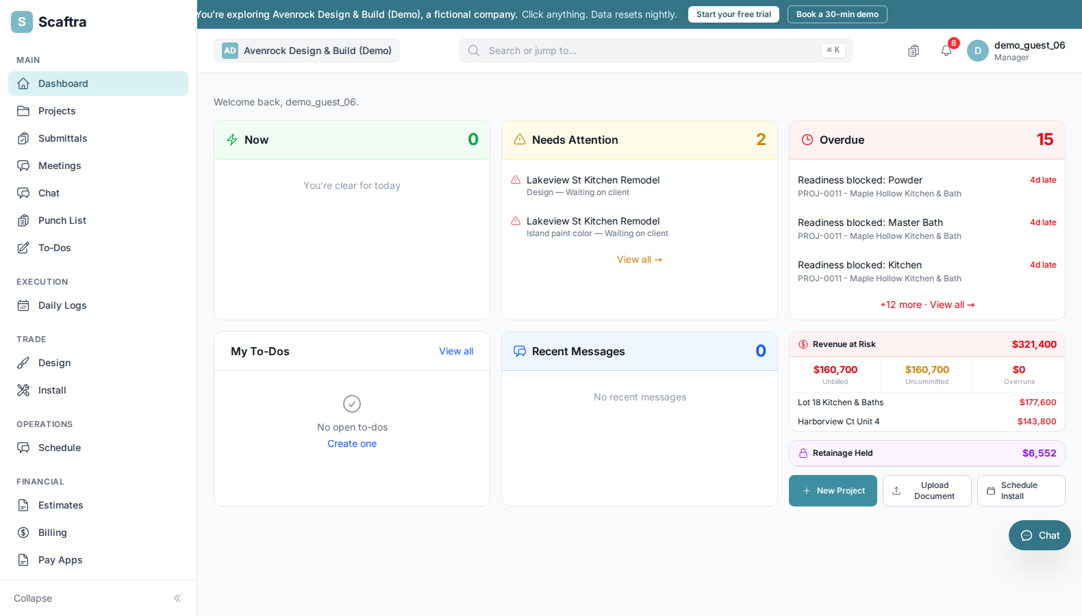 Scaftra Platform — the trade-execution dashboard behind the login.